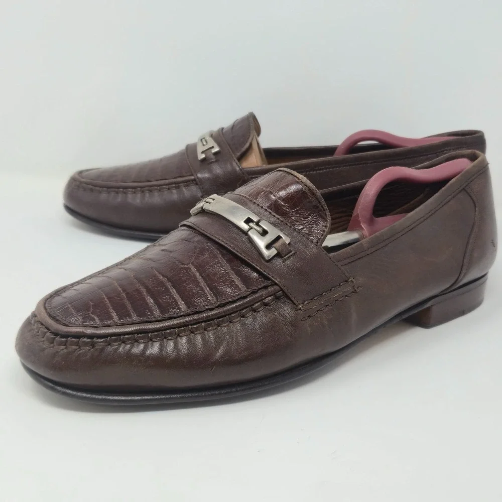 Bruno Magli Men's 11.5M Brown Genuine Alligator Bit Loafers Made in Italy